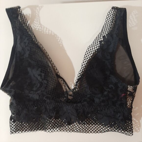 Lace and fishnet black Victoria secret sheer bralette top - Picture 2 of 7